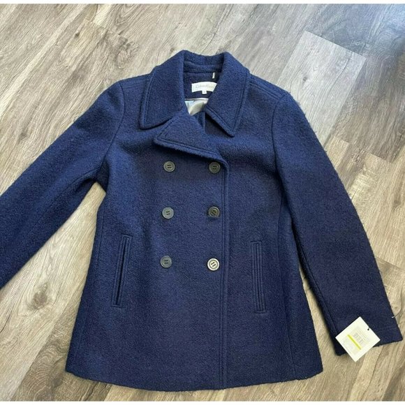Calvin Klein Pea Coat Womens Size 14P Double Breasted Wool Blend BLUE NWT $290 - Picture 1 of 10